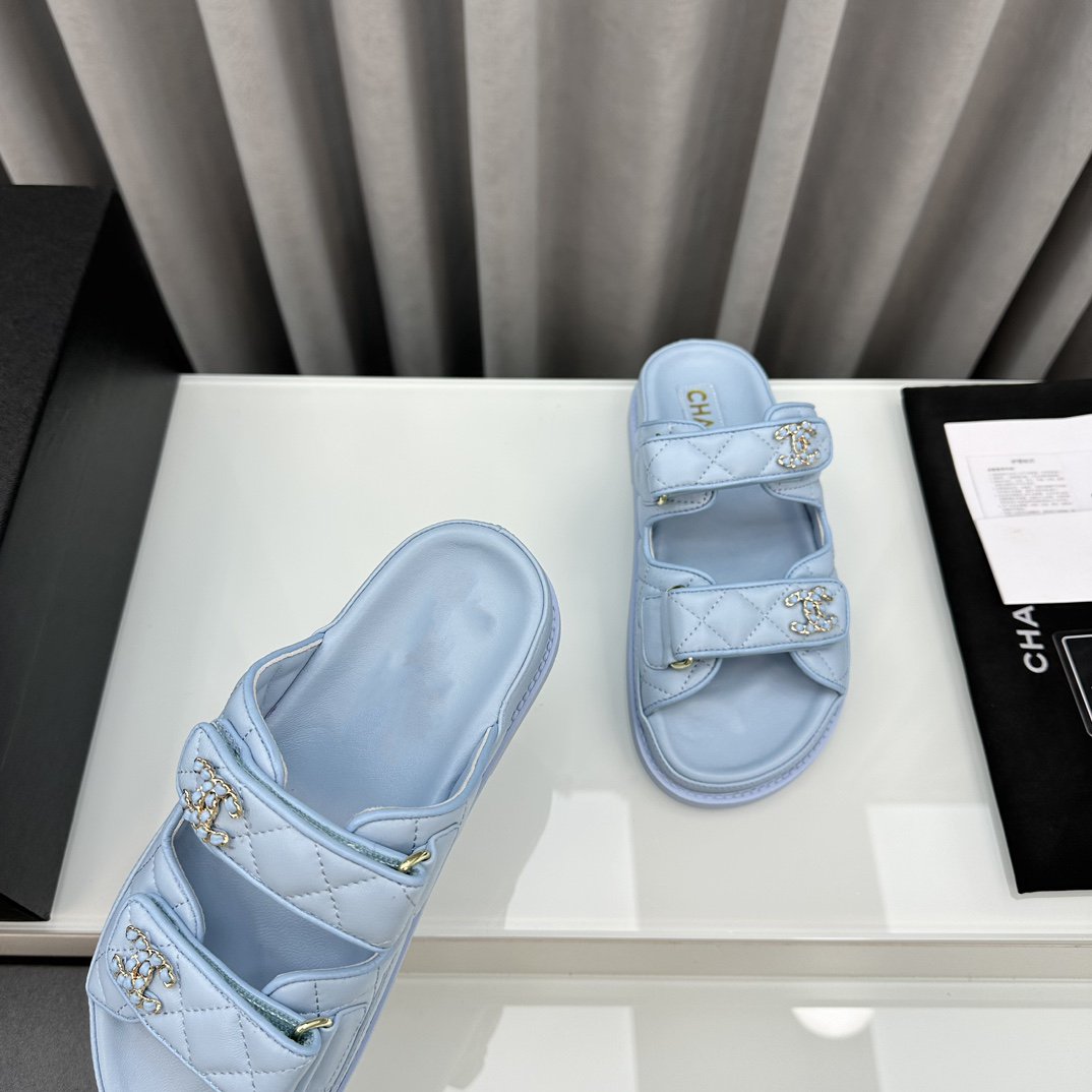dad sandals cloud blue lambskin mules