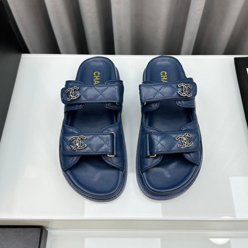 dad sandals blue lambskin mules