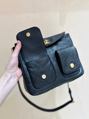 CHANEL 25S HOBO BAG 24 IN BLACK HAAS SOFT COWHIDE FABRIC