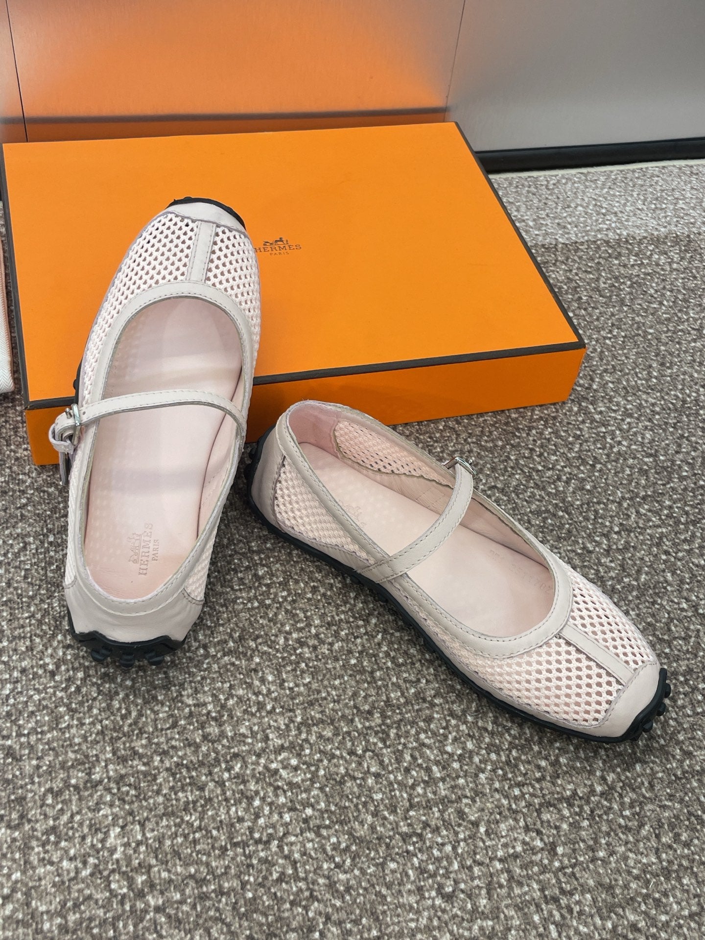 KICHU BALLET FLAT IN LIGHT PINK CROCHET KNIT AND CALFSKIN