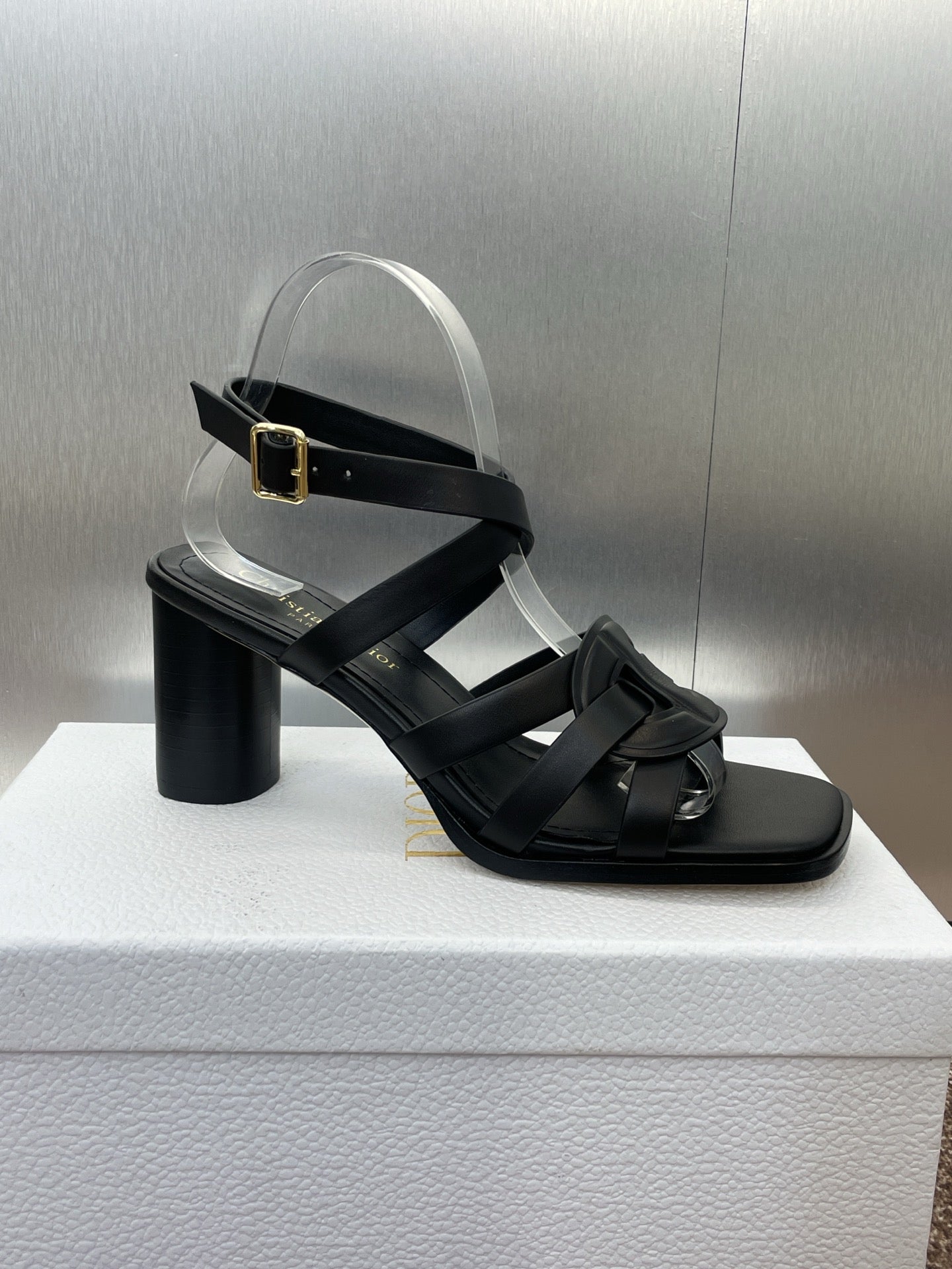D-CLUB HIGH HEEL SLIDE 25S 80MM IN BLACK CALFSKIN