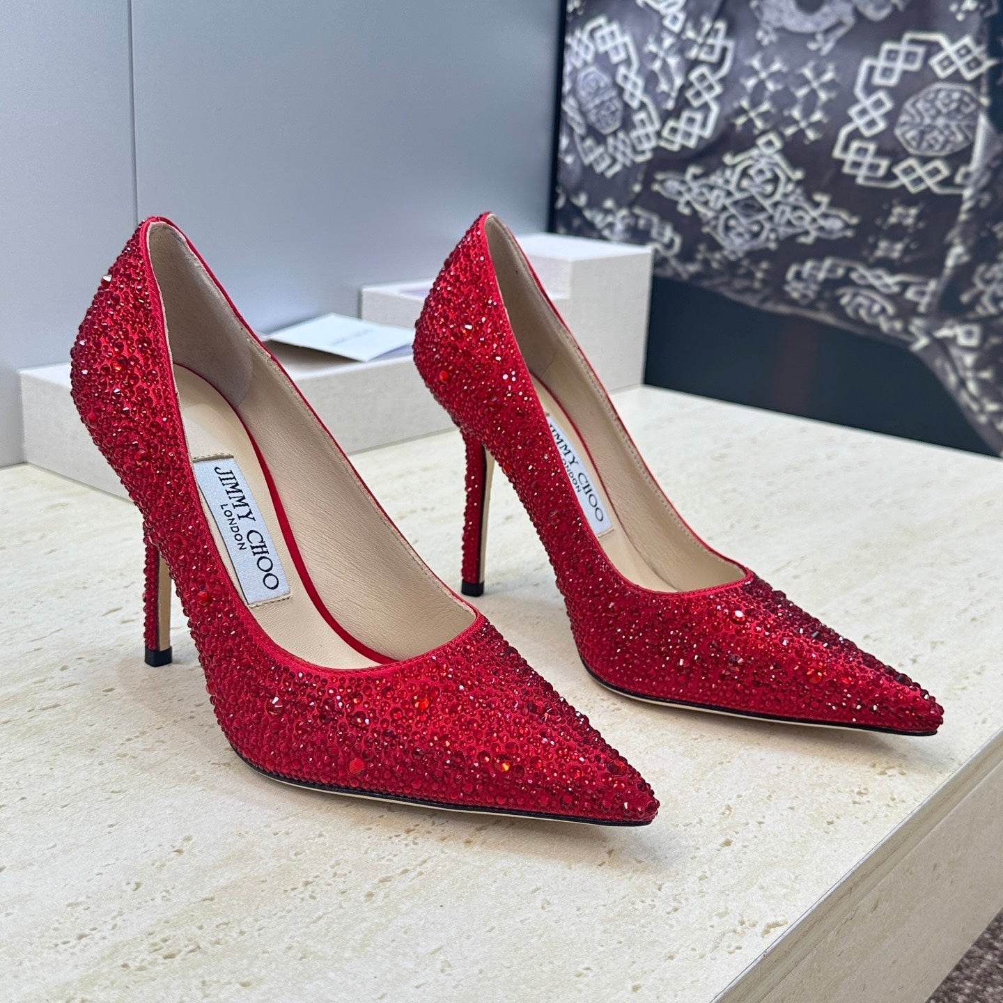 JIMMY CHOO 26S HIGH HEELS 95 MM IN RED CRYSTAL-EMBELLISHED
