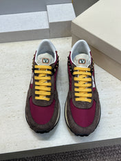 VALENTINO 26S BUTTERFLY EMBROIDERED SNEAKERS IN BROWN SUEDE & RED FABRIC
