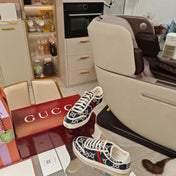 GUCCI 26S GG WEB SNEAKERS IN NAVY BLUE AND WHITE GG CANVAS