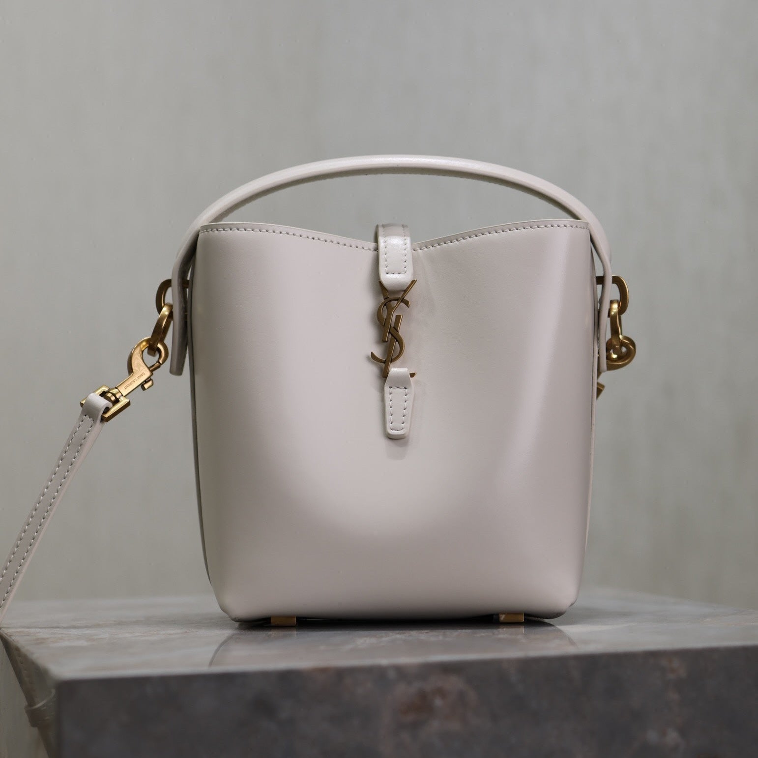 YSL 25S LE 37 MINI 15 IN DUSTY GRAY CALFSKIN GOLD HARDWRE