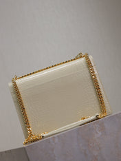 YSL 25S SUNSET MEDIUM 22 IN IVORY CROCODILE-EMBOSSED SHINY CALFSKIN GOLD HARDWARE