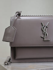 YSL 25S SUNSET BAG 22 IN DARK PURPLE CALFSKIN SILVER HARDWARE