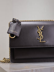 YSL 25S SUNSET BAG 22 IN DARK PURPLE CALFSKIN GOLD HARDWARE