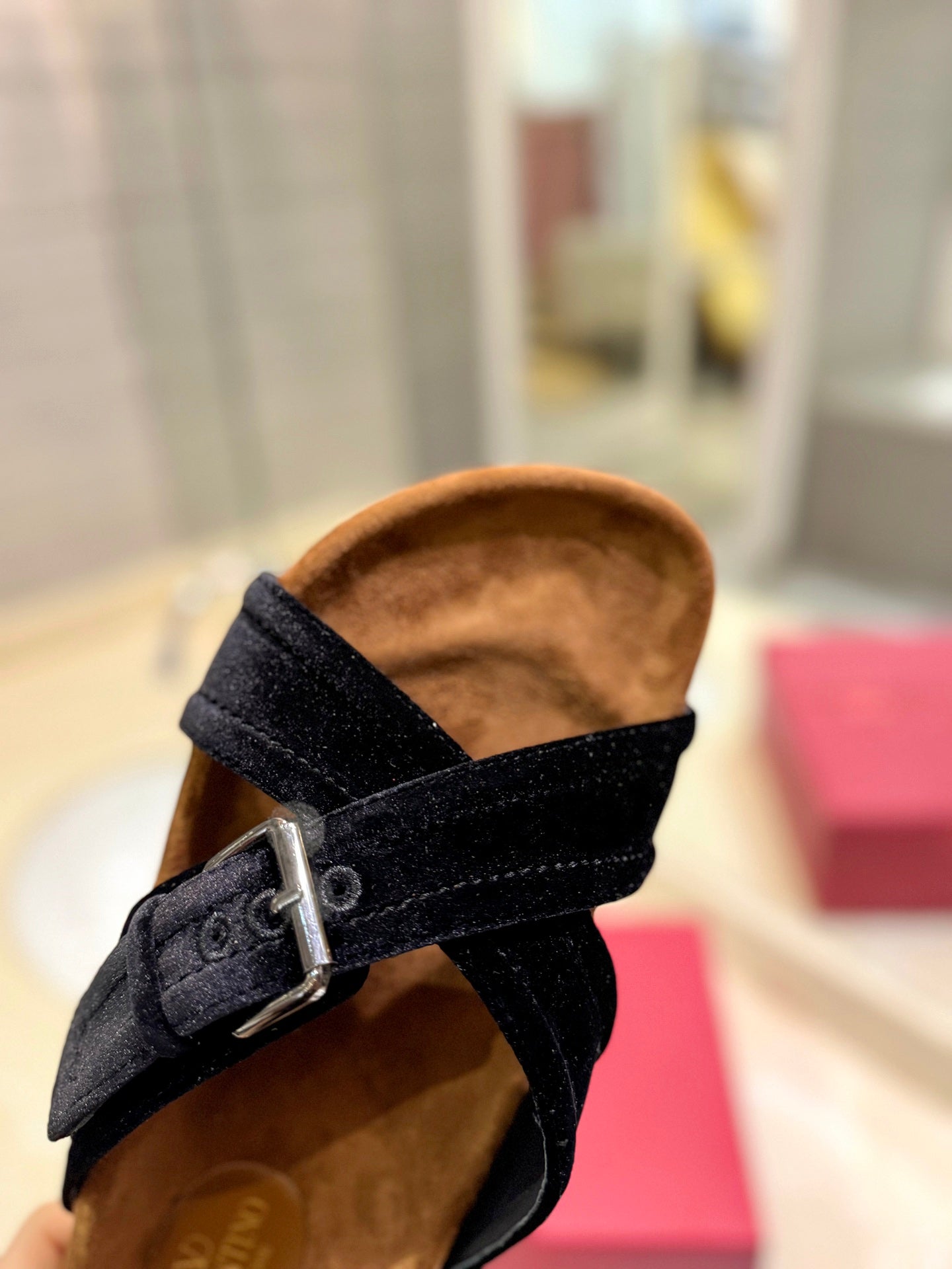 VALENTINO 26S CROSS STRAP SANDALS IN BLACK VELVET MIX BROWN SUEDE