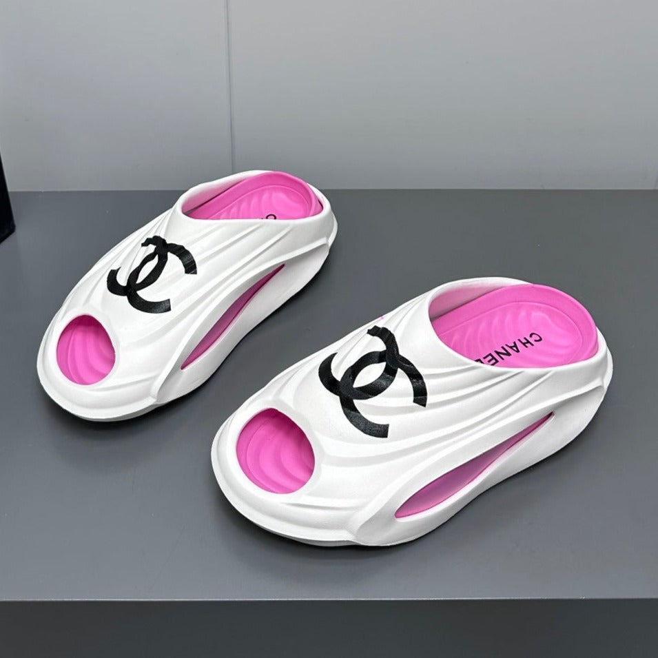 New Double C Foam Lightweight Slippers Boat White Pink