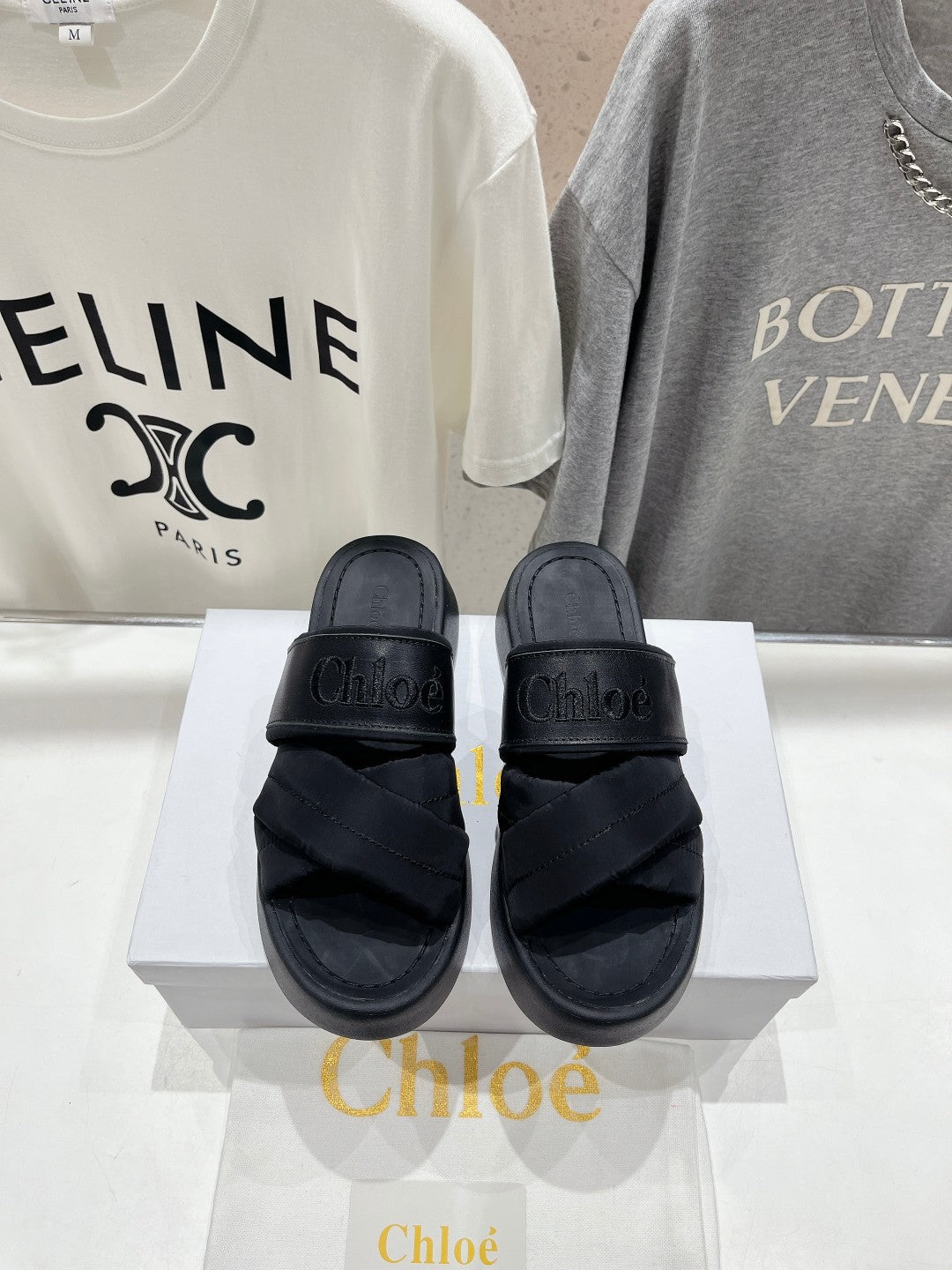CHLOÉ MILA PLATFORM 5 CM IN BLACK NYLON WITH EMBROIDERED LOGO