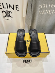 FENDI BAGUETTE MEDIUM-HEEL SANDALS 45 MM IN BLACK CALFSKIN