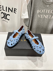 ALAIA PEARL MARY JANE SHOES IN LIGHT BLUE LAMBSKIN