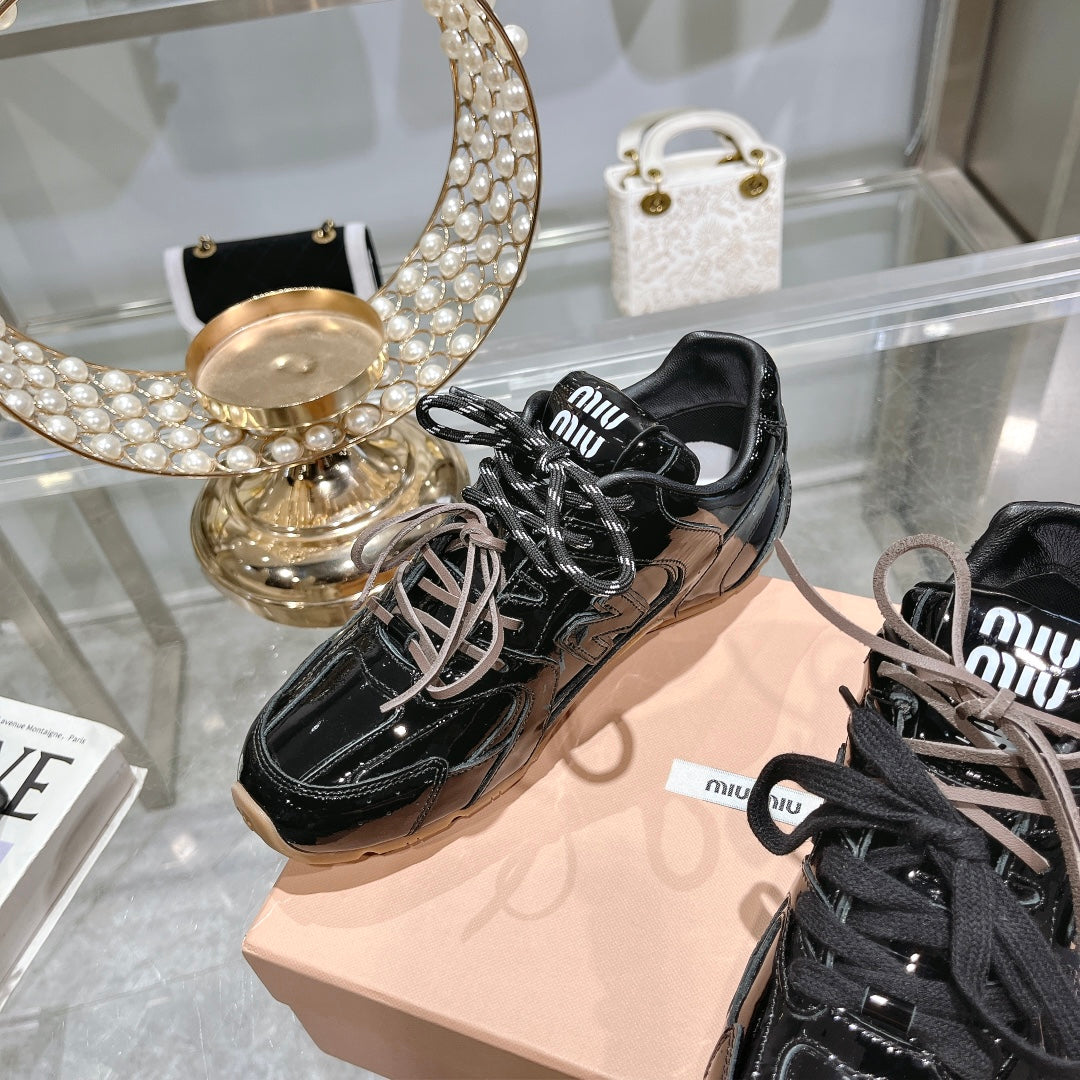 Glossy Black Sneakers NB Cowhide