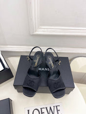CHANEL 26S HIGH HEEL SLINGBACK SANDALS 70 MM IN BLACK MESH
