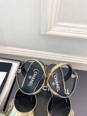 CHANEL 26S HIGH HEEL SLINGBACK SANDALS 90 MM IN GOLD LAMBSKIN WITH CC LOGO