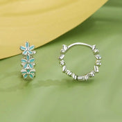 Mint Green Garland Hoop Earrings Enamel Flower Ear Buckles