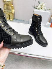 BALMAIN 26S BOOTS IN BLACK CALFSKIN AND SUEDE