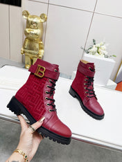 BALMAIN 26S BOOTS IN DARK RED CALFSKIN AND SUEDE