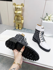 BALMAIN 26S BOOTS IN WHITE CALFSKIN AND BLACK WOOL