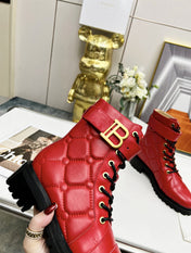 BALMAIN 26S COMBAT BOOTS IN RED CALFSKIN