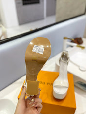 LV 26S HIGH HEEL SANDALS 145 MM IN CREAM WHITE CALFSKIN