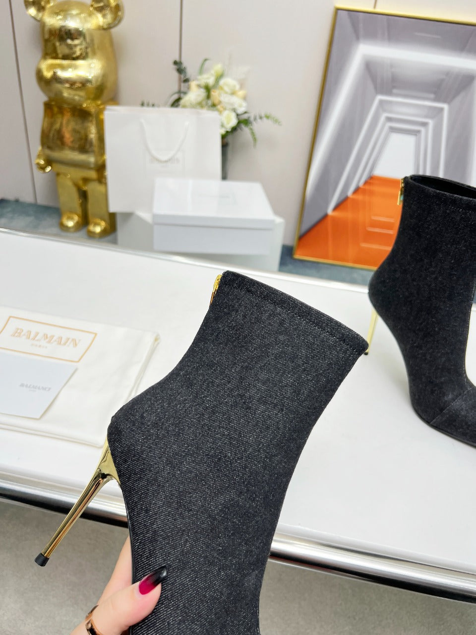BALMAIN 26S BOOTS 95 MM IN BLACK DENIM