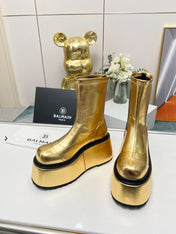 BALMAIN 26S PLATFORM BOOTS 100 MM IN GOLD METALLIC CALFSKIN