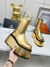 BALMAIN 26S PLATFORM BOOTS 100 MM IN GOLD METALLIC CALFSKIN