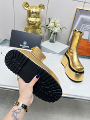 BALMAIN 26S PLATFORM BOOTS 100 MM IN GOLD METALLIC CALFSKIN