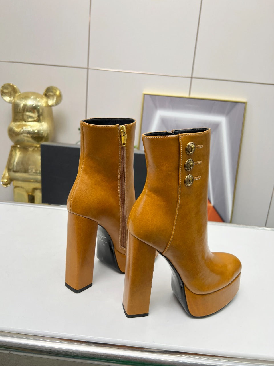 BALMAIN 26S BOOTS 135 MM IN BROWN CALFSKIN