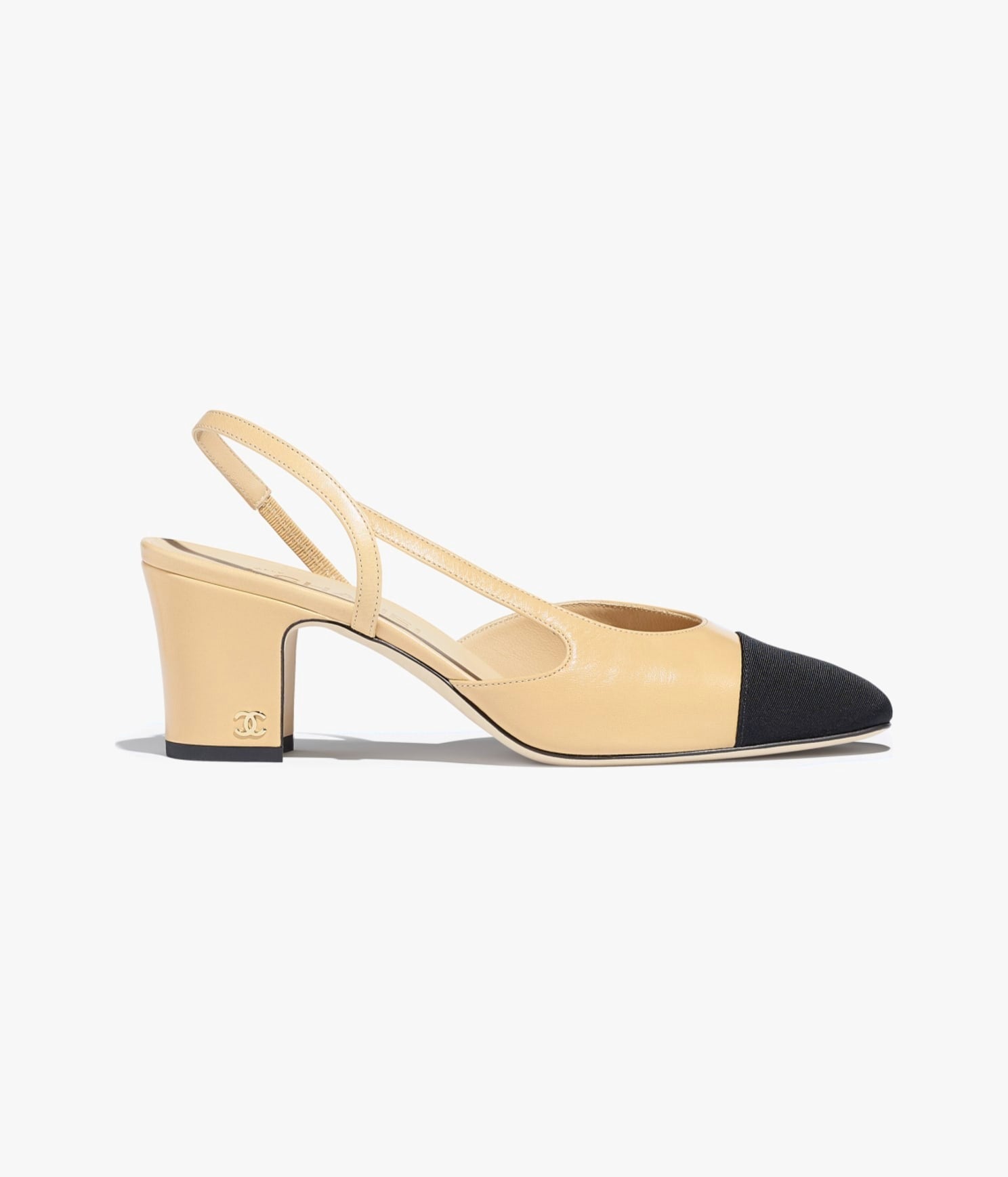 SLINGBACKS BEIGE BLACK GOATSKIN