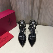 HIGH HEEL SANDAL FULL BLACK LAMBSKIN WITH STUDS