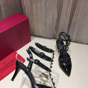 HIGH HEEL SANDAL FULL BLACK LAMBSKIN WITH STUDS