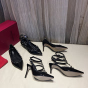 HIGH HEEL SANDAL FULL BLACK LAMBSKIN WITH STUDS