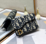 CD Saddle Wallet 10.5cm Blue Obique Embroidery
