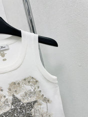CD Star Embroidered Cropped Tank Top