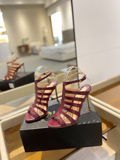 HIGH SANDAL 10 CM IN SANGRIA RED CALFSKIN