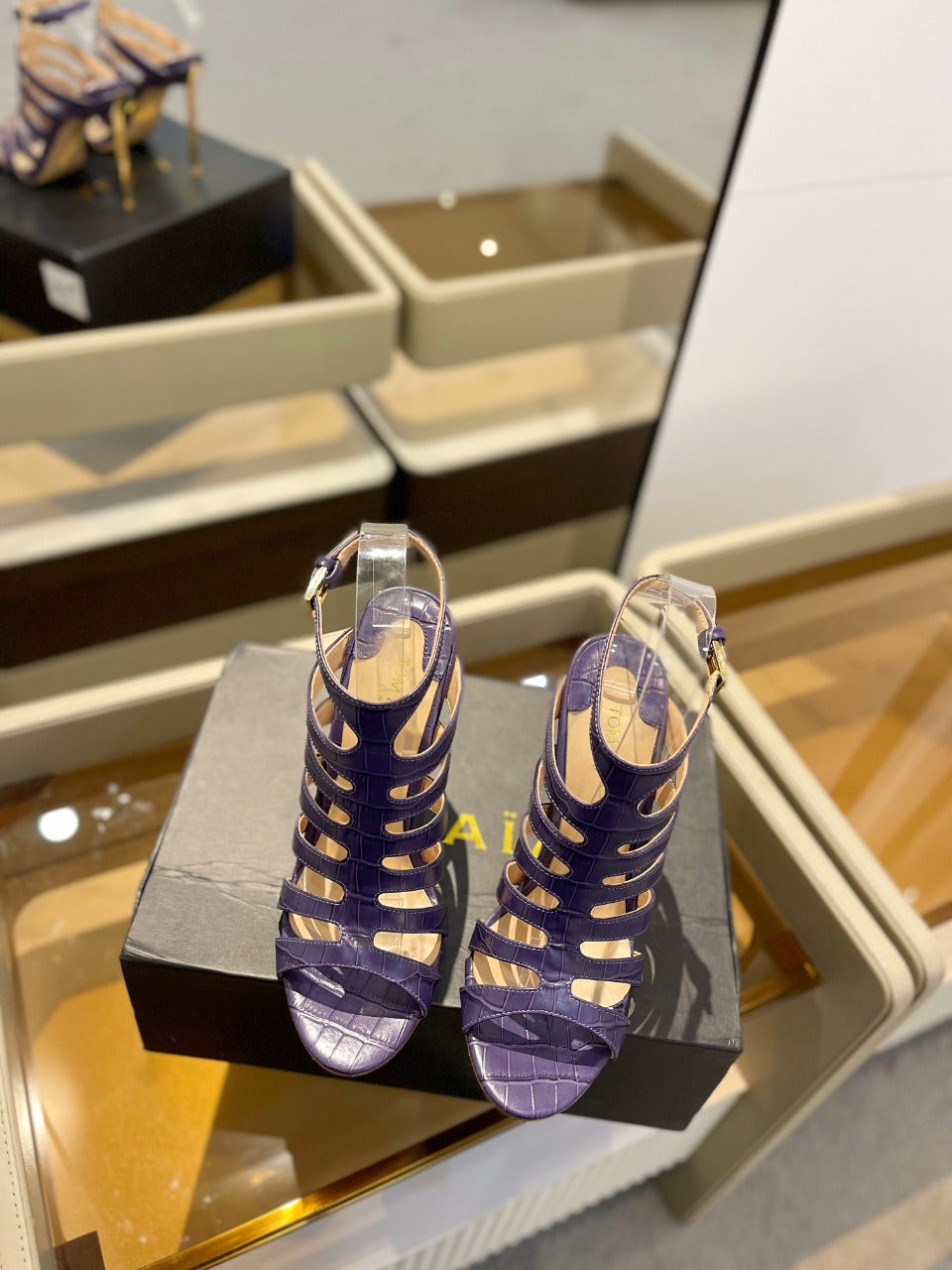 HIGH SANDAL 10 CM IN INDIGO PURPLE CALFSKIN